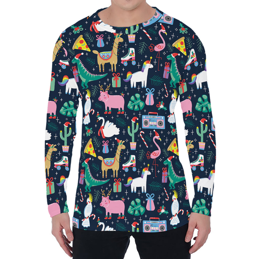 Funny Christmas Animals Pattern Print Men's Long Sleeve T-Shirt