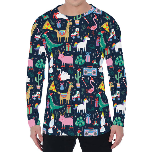 Funny Christmas Animals Pattern Print Men's Long Sleeve T-Shirt