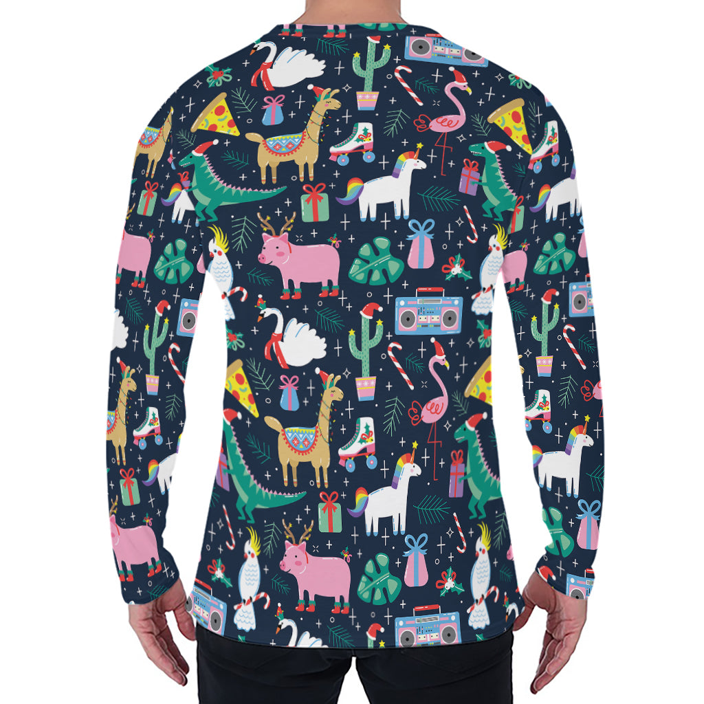 Funny Christmas Animals Pattern Print Men's Long Sleeve T-Shirt