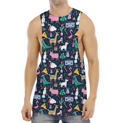 Funny Christmas Animals Pattern Print Men's Muscle Tank Top