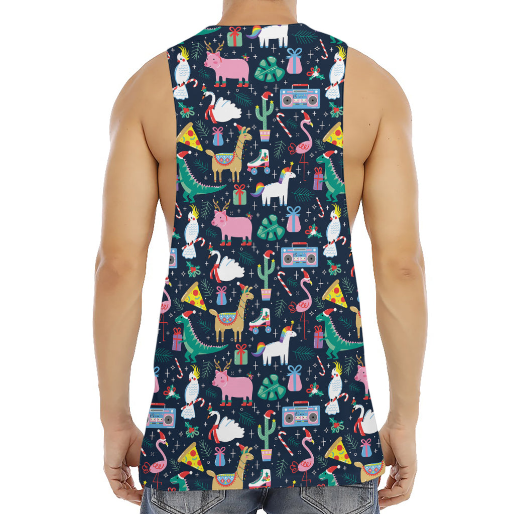 Funny Christmas Animals Pattern Print Men's Muscle Tank Top