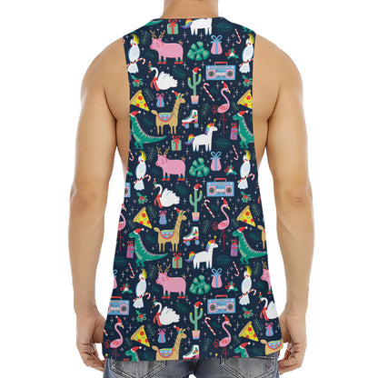 Funny Christmas Animals Pattern Print Men's Muscle Tank Top