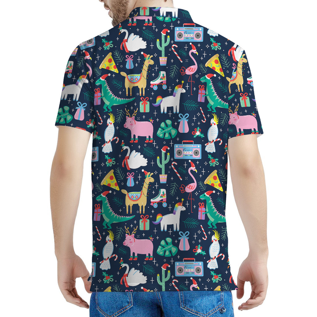 Funny Christmas Animals Pattern Print Men's Polo Shirt