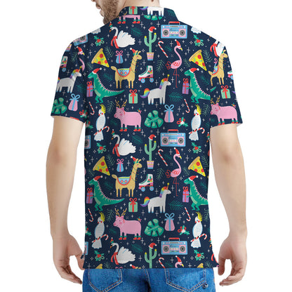 Funny Christmas Animals Pattern Print Men's Polo Shirt