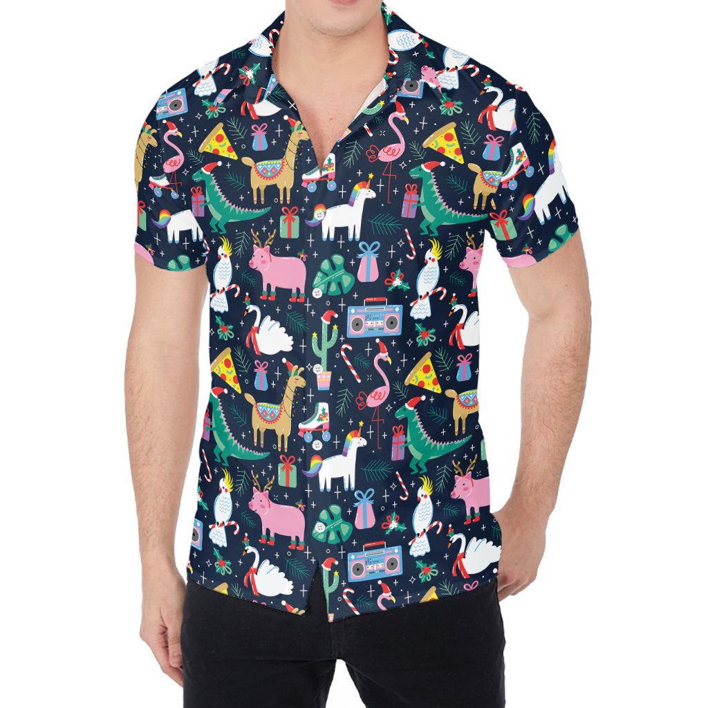 Funny Christmas Animals Pattern Print Men's Shirt