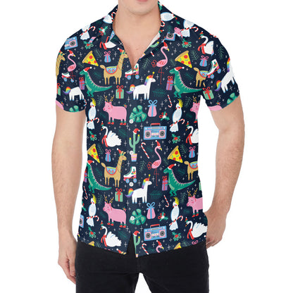 Funny Christmas Animals Pattern Print Men's Shirt