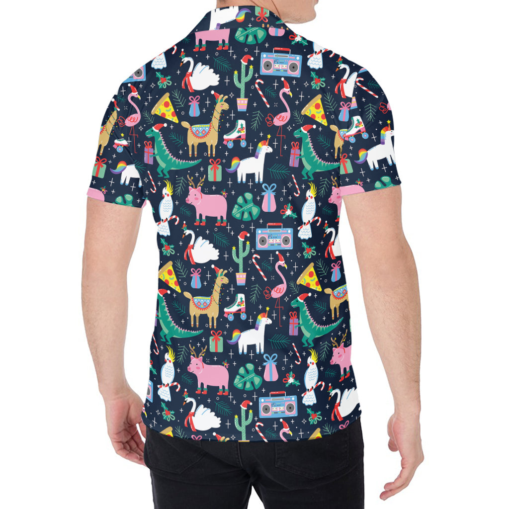 Funny Christmas Animals Pattern Print Men's Shirt