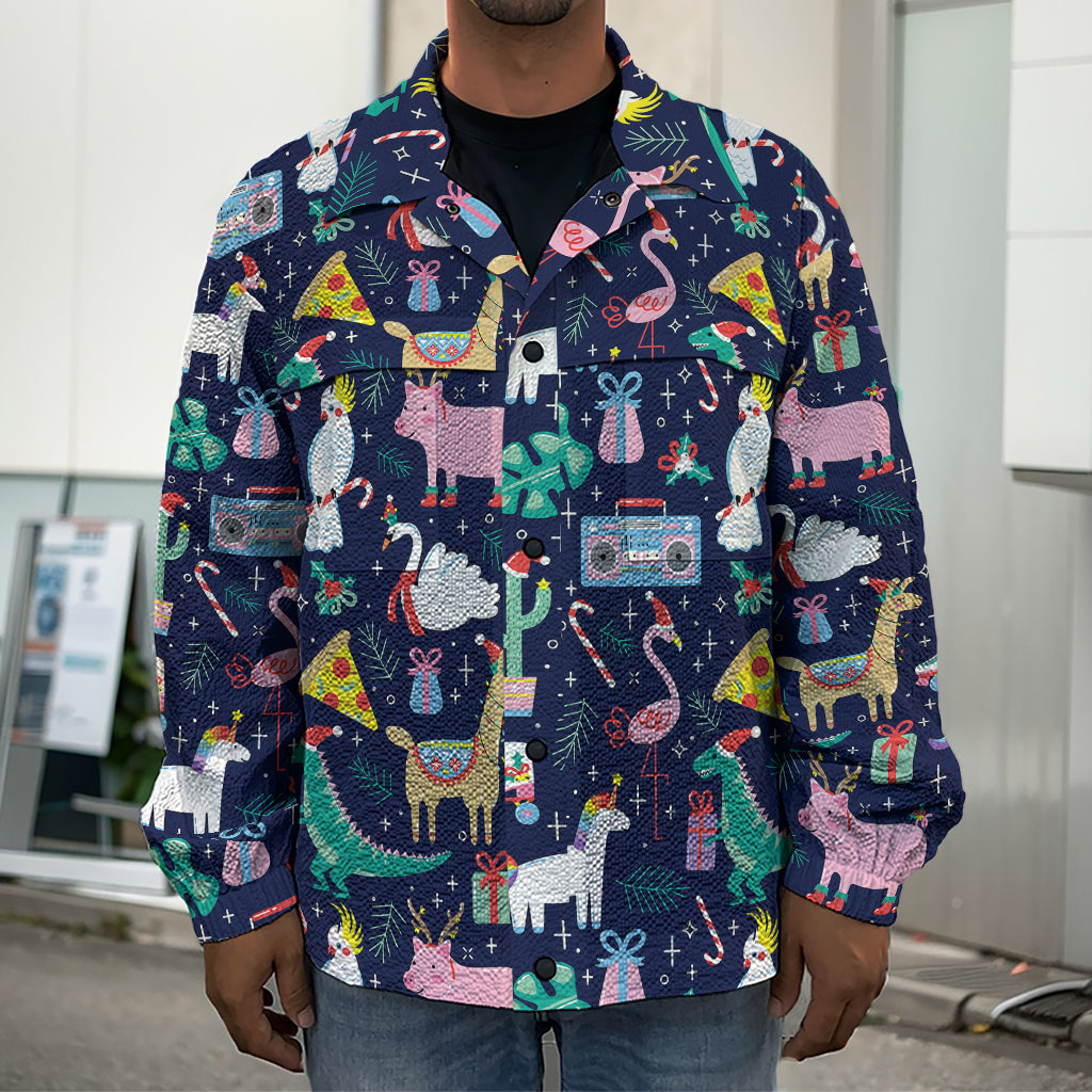 Funny Christmas Animals Pattern Print Men's Shirt Jacket