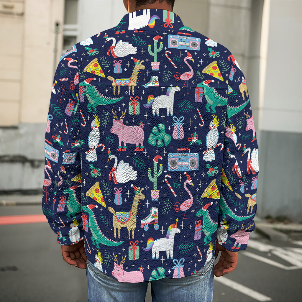 Funny Christmas Animals Pattern Print Men's Shirt Jacket