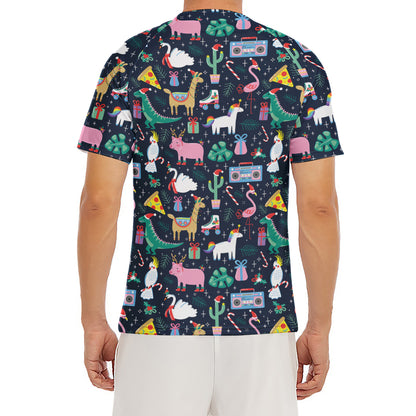 Funny Christmas Animals Pattern Print Men's Short Sleeve Rash Guard