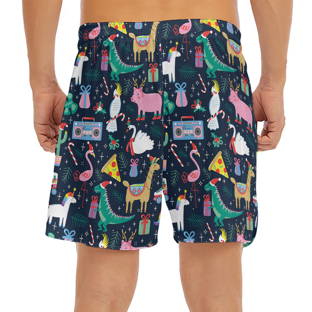 Funny Christmas Animals Pattern Print Men's Split Running Shorts