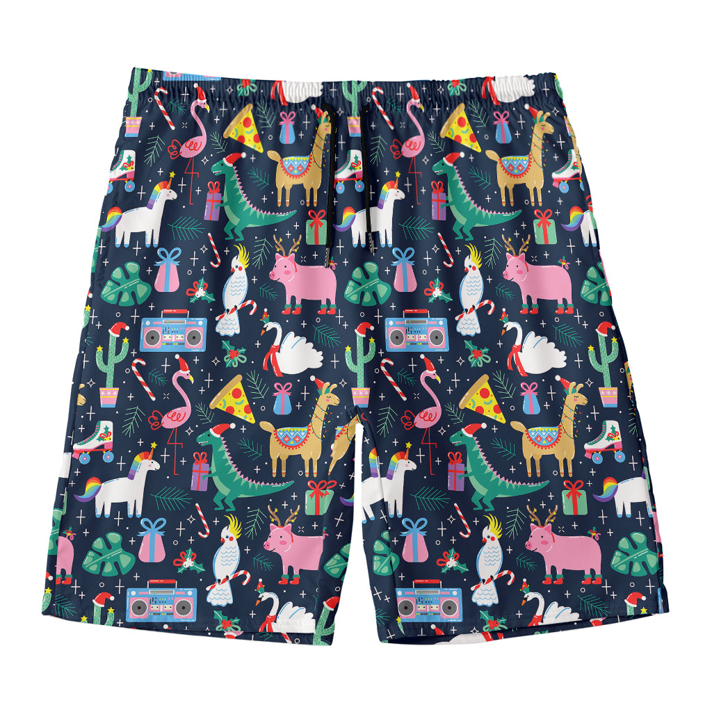 Funny Christmas Animals Pattern Print Men's Swim Trunks