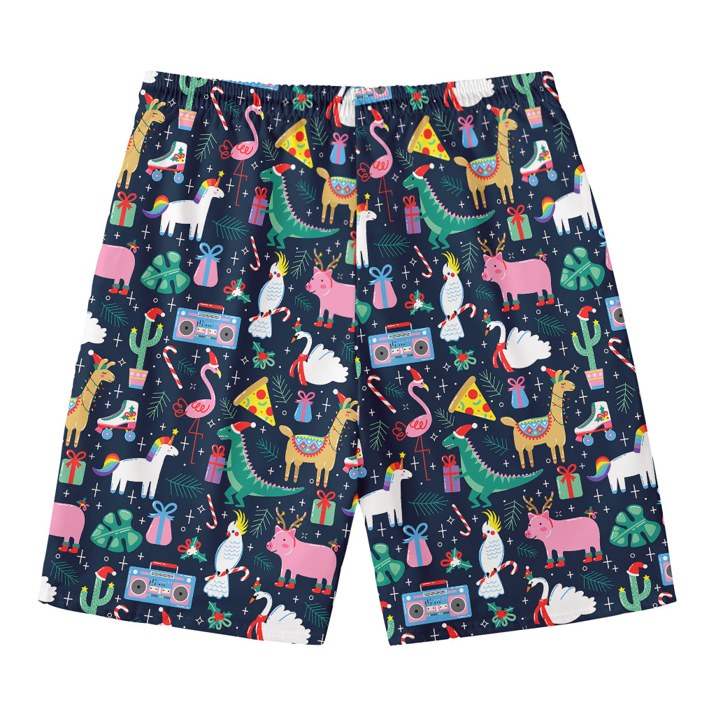 Funny Christmas Animals Pattern Print Men's Swim Trunks