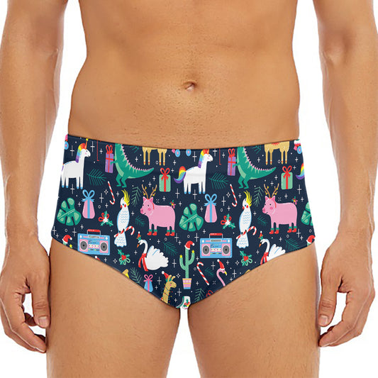 Funny Christmas Animals Pattern Print Men's Triangle Swim Briefs