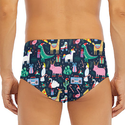 Funny Christmas Animals Pattern Print Men's Triangle Swim Briefs