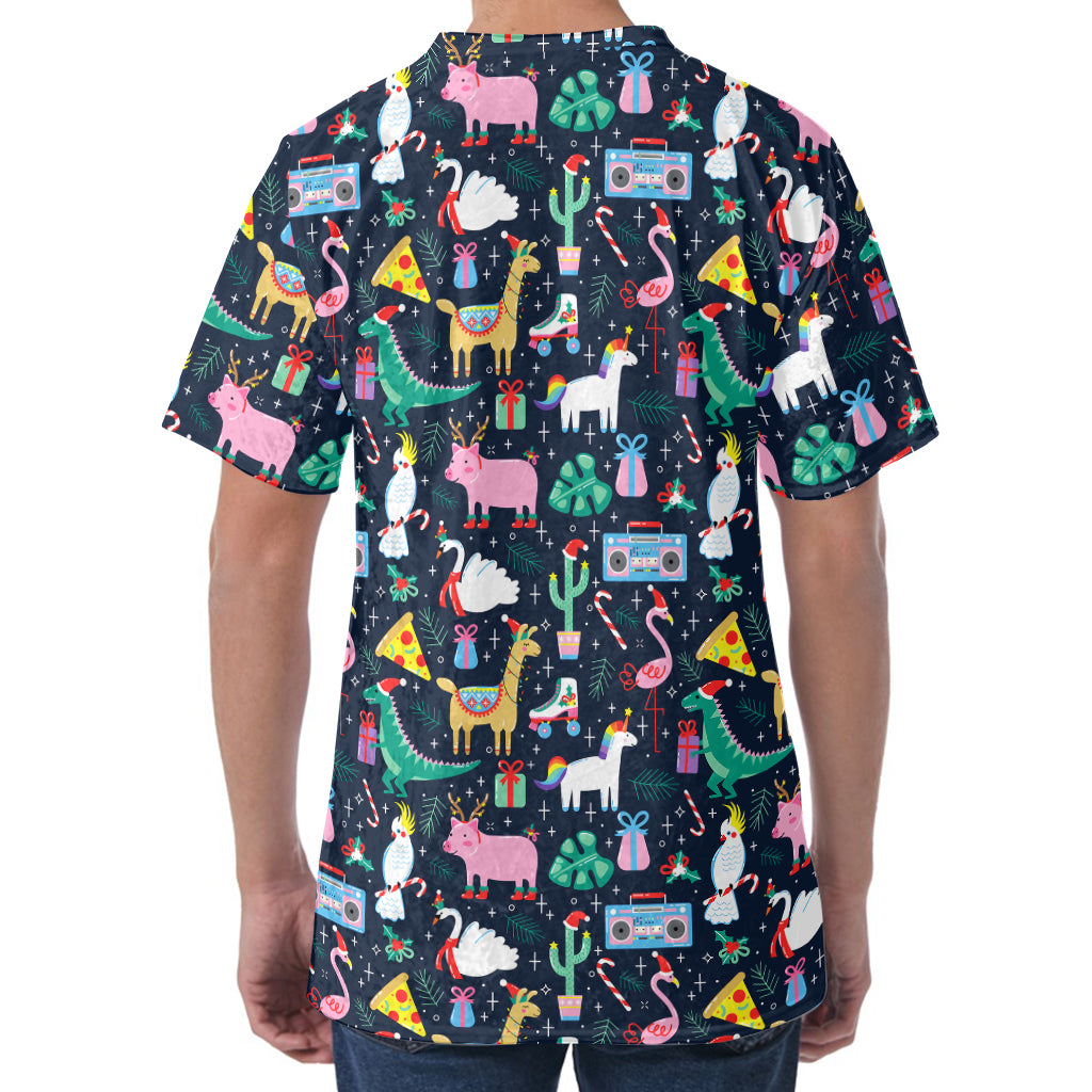 Funny Christmas Animals Pattern Print Men's Velvet T-Shirt