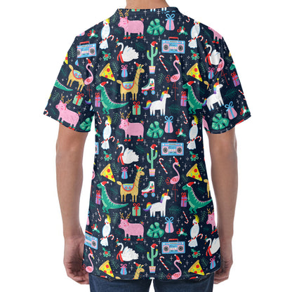 Funny Christmas Animals Pattern Print Men's Velvet T-Shirt