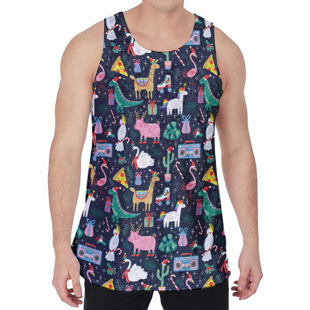 Funny Christmas Animals Pattern Print Men's Velvet Tank Top