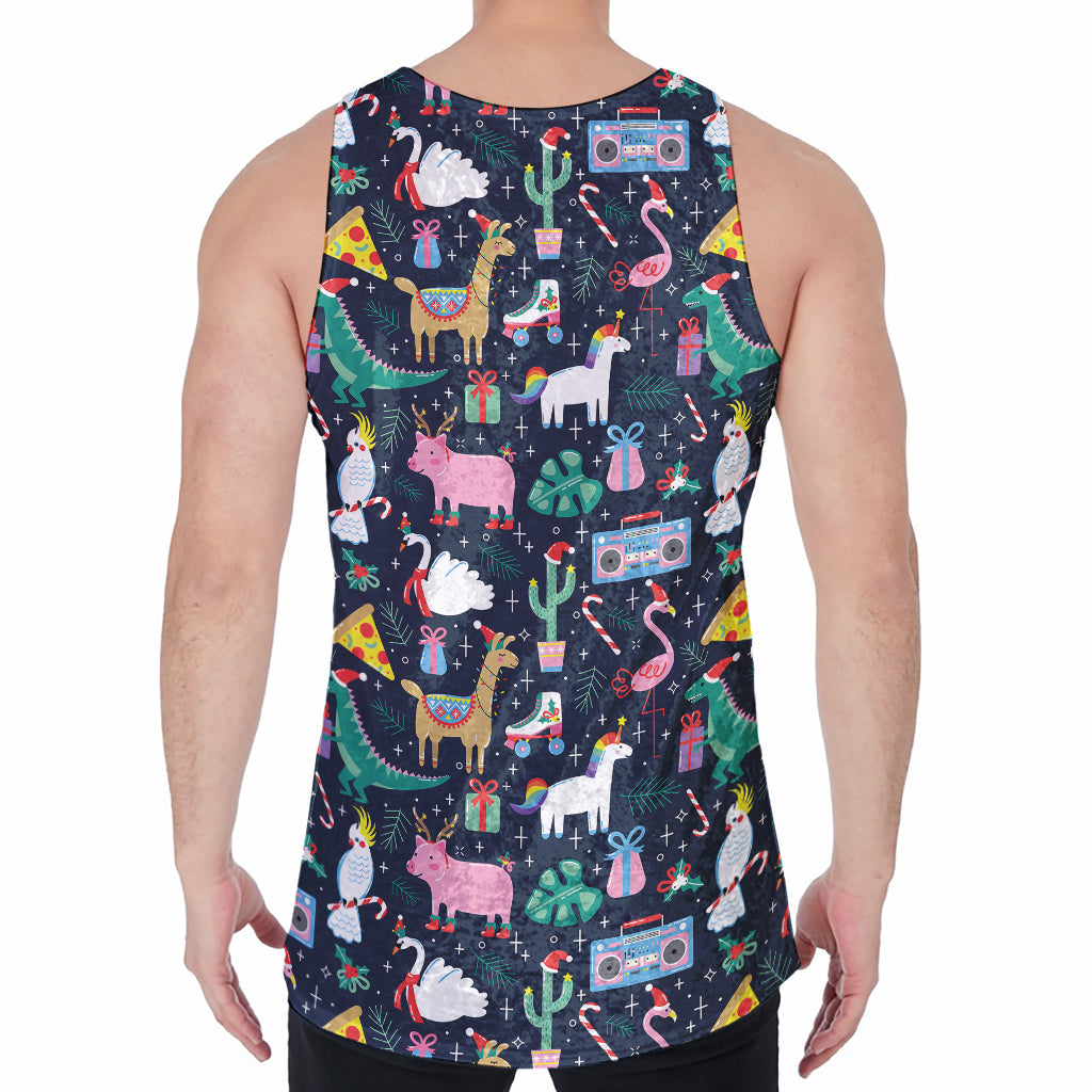 Funny Christmas Animals Pattern Print Men's Velvet Tank Top