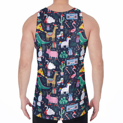 Funny Christmas Animals Pattern Print Men's Velvet Tank Top