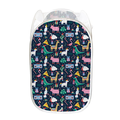 Funny Christmas Animals Pattern Print Mesh Laundry Hamper