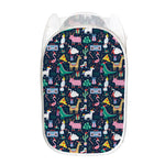 Funny Christmas Animals Pattern Print Mesh Laundry Hamper