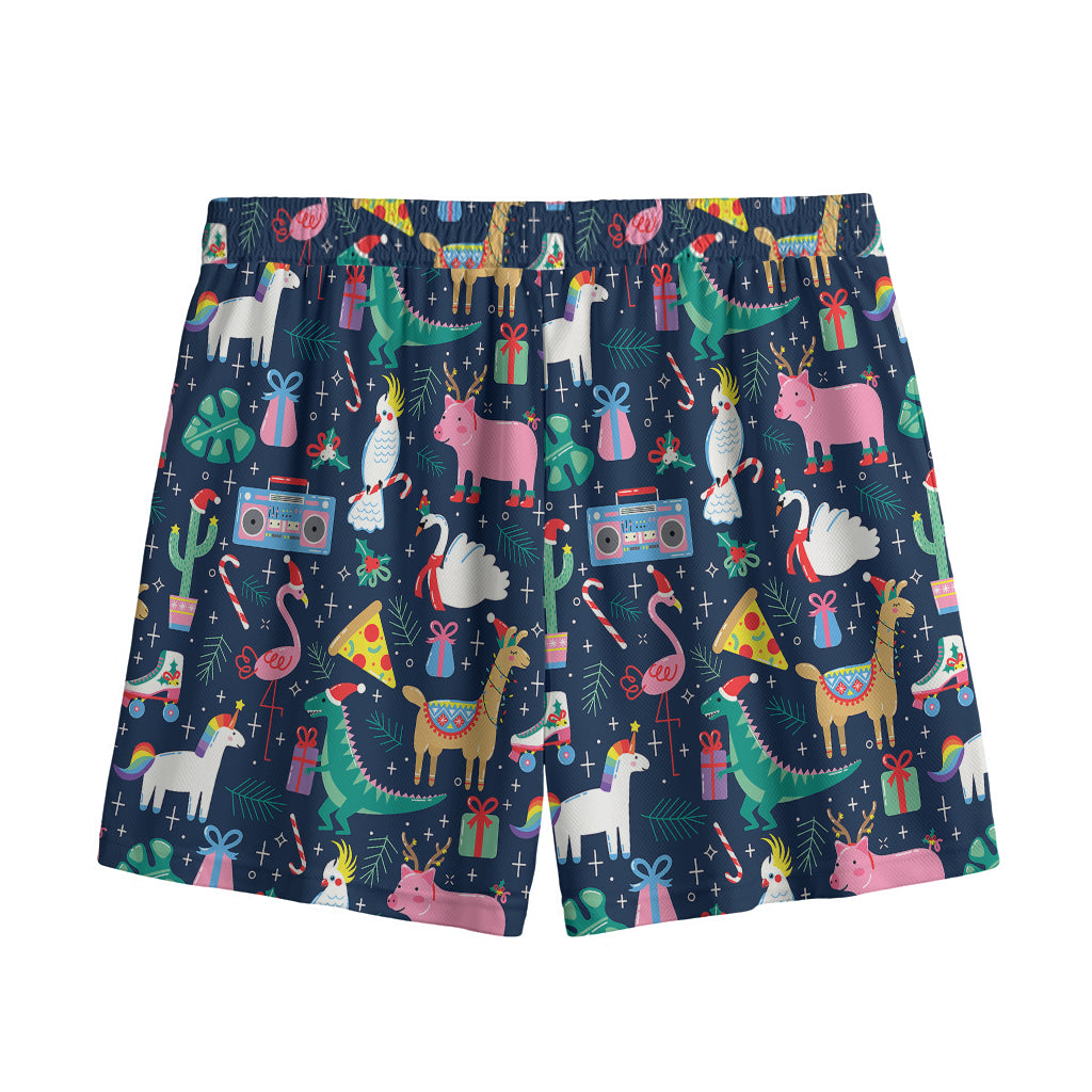 Funny Christmas Animals Pattern Print Mesh Shorts