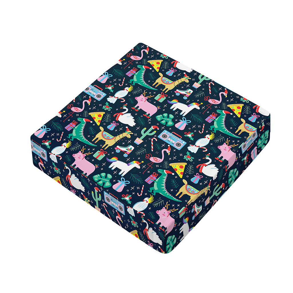Funny Christmas Animals Pattern Print Outdoor Seat Cushion Cover