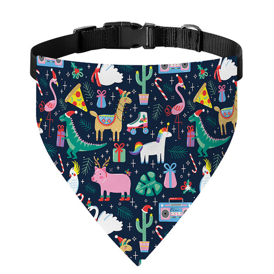 Funny Christmas Animals Pattern Print Over The Collar Dog Bandana