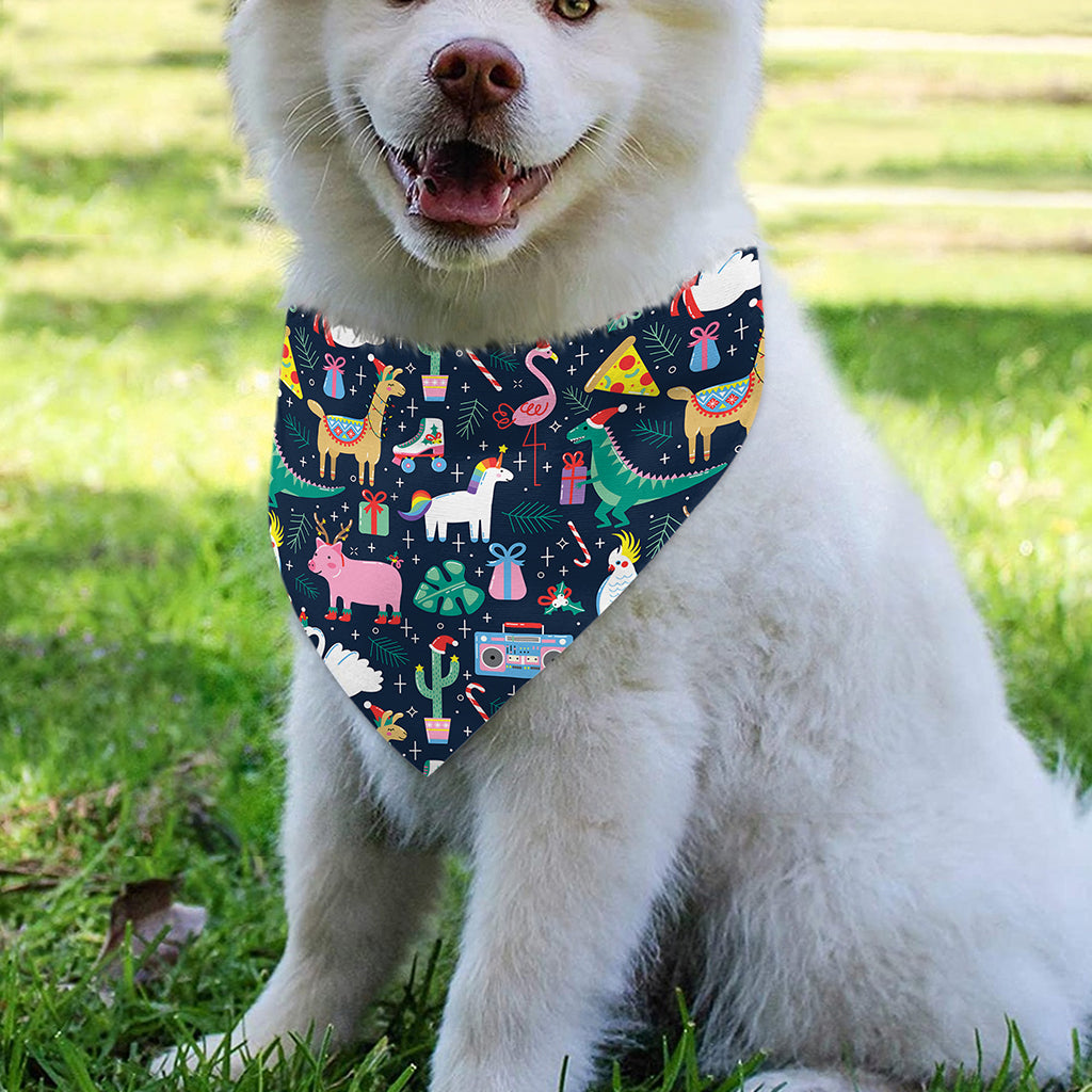 Funny Christmas Animals Pattern Print Over The Collar Dog Bandana