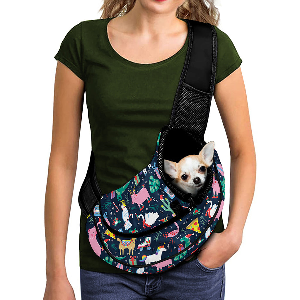 Funny Christmas Animals Pattern Print Pet Sling Carrier