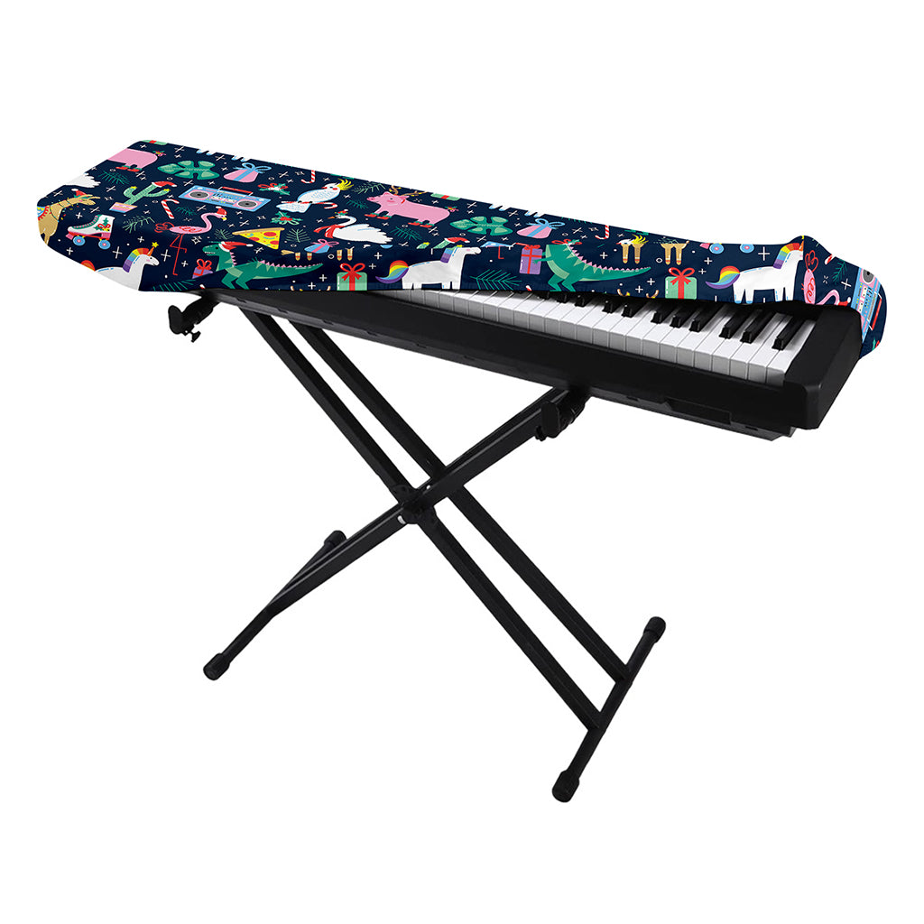 Funny Christmas Animals Pattern Print Piano Keyboard Cover