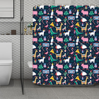 Funny Christmas Animals Pattern Print Polyester Shower Curtain