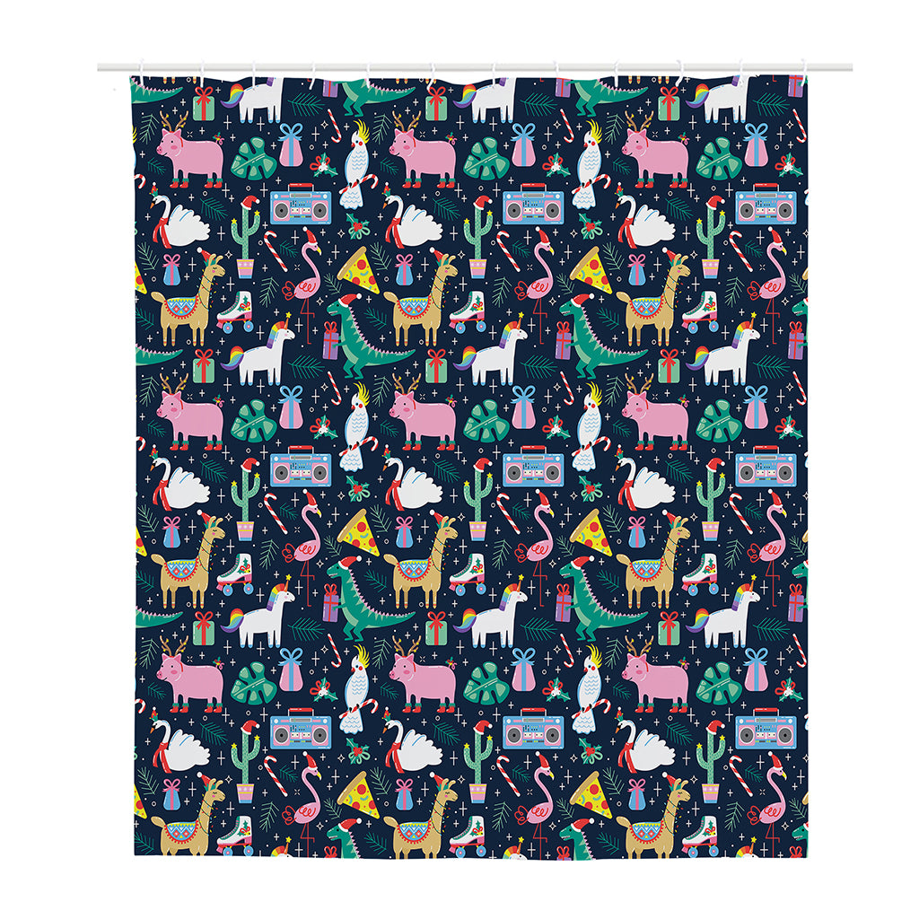 Funny Christmas Animals Pattern Print Polyester Shower Curtain