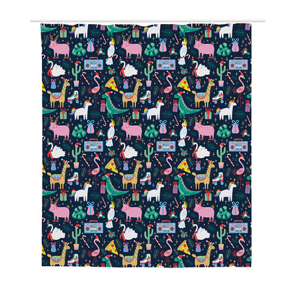 Funny Christmas Animals Pattern Print Polyester Shower Curtain