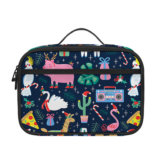 Funny Christmas Animals Pattern Print Portable Lunch Bag