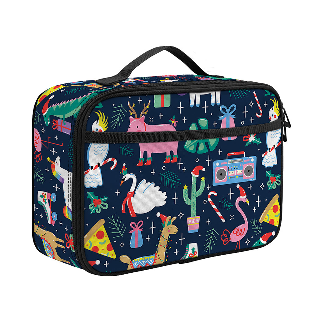Funny Christmas Animals Pattern Print Portable Lunch Bag