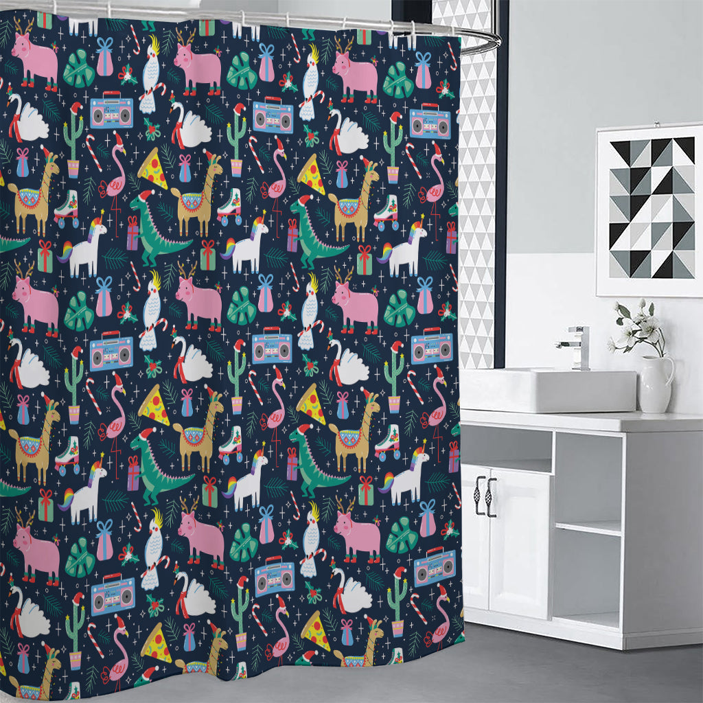 Funny Christmas Animals Pattern Print Premium Shower Curtain