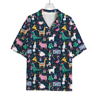 Funny Christmas Animals Pattern Print Rayon Hawaiian Shirt