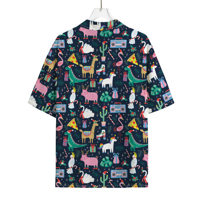 Funny Christmas Animals Pattern Print Rayon Hawaiian Shirt
