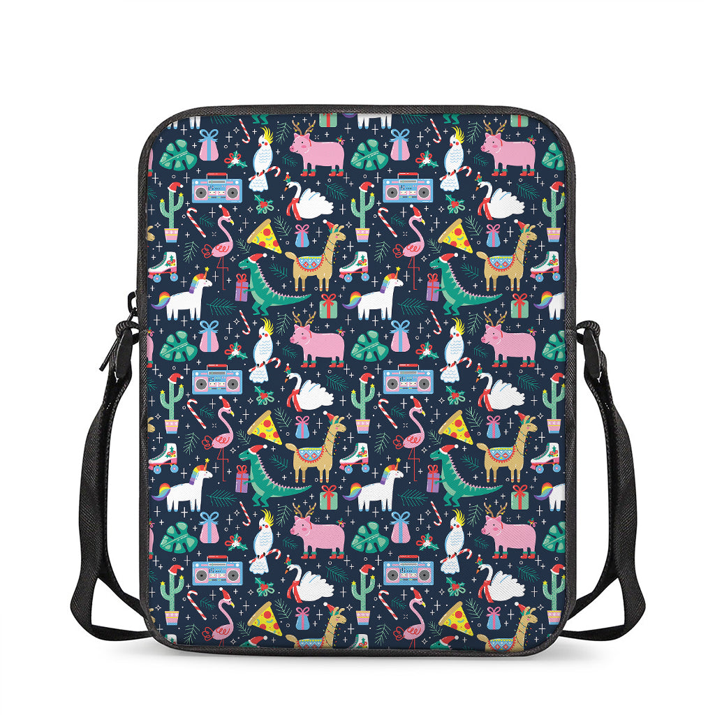Funny Christmas Animals Pattern Print Rectangular Crossbody Bag
