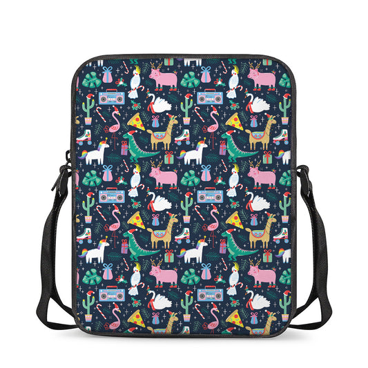 Funny Christmas Animals Pattern Print Rectangular Crossbody Bag