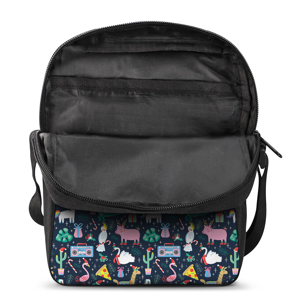 Funny Christmas Animals Pattern Print Rectangular Crossbody Bag