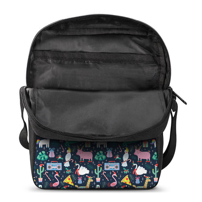 Funny Christmas Animals Pattern Print Rectangular Crossbody Bag