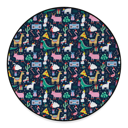 Funny Christmas Animals Pattern Print Round Floor Mat