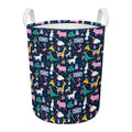 Funny Christmas Animals Pattern Print Round Laundry Basket
