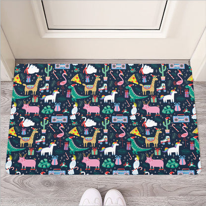 Funny Christmas Animals Pattern Print Rubber Doormat