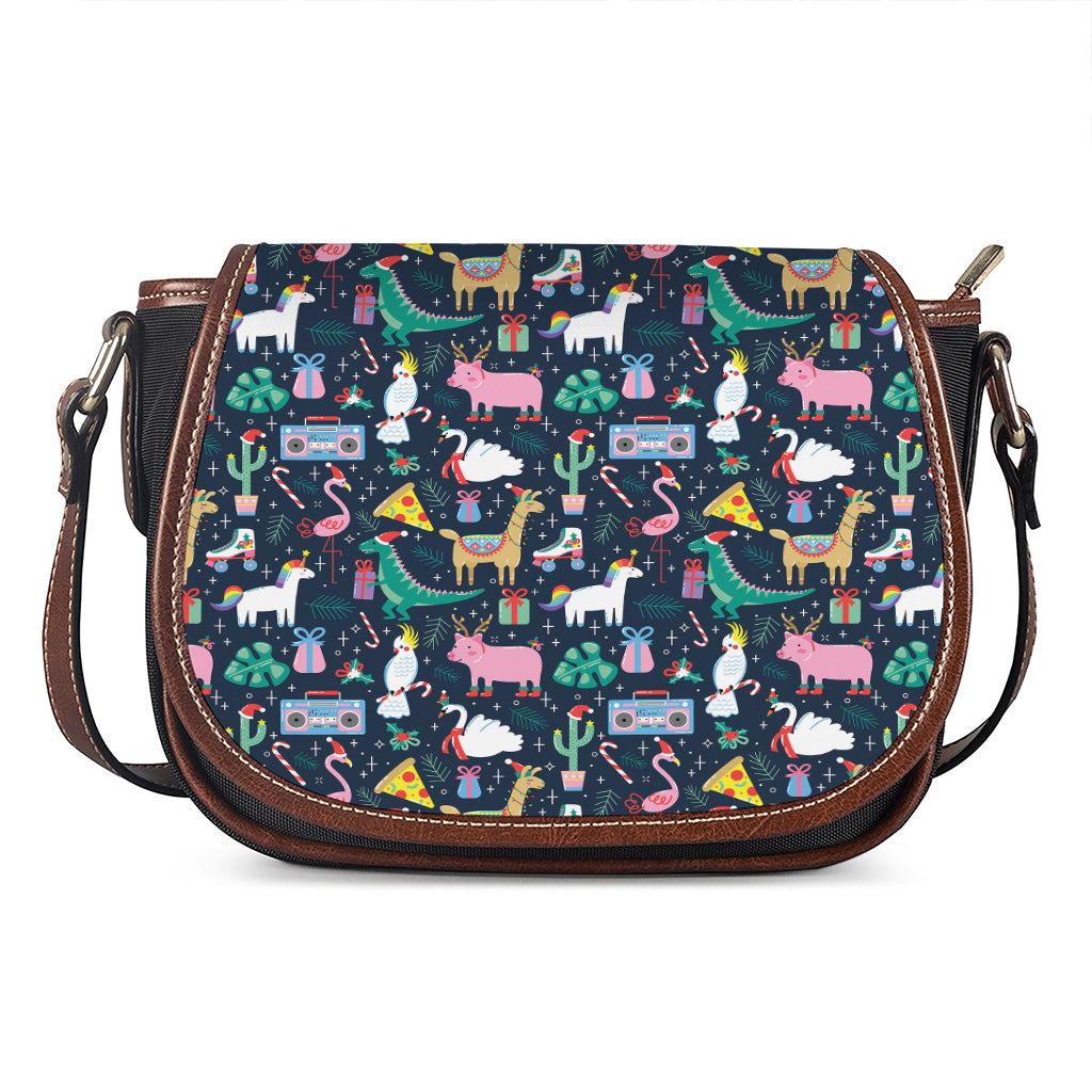 Funny Christmas Animals Pattern Print Saddle Bag