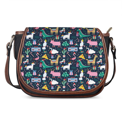 Funny Christmas Animals Pattern Print Saddle Bag