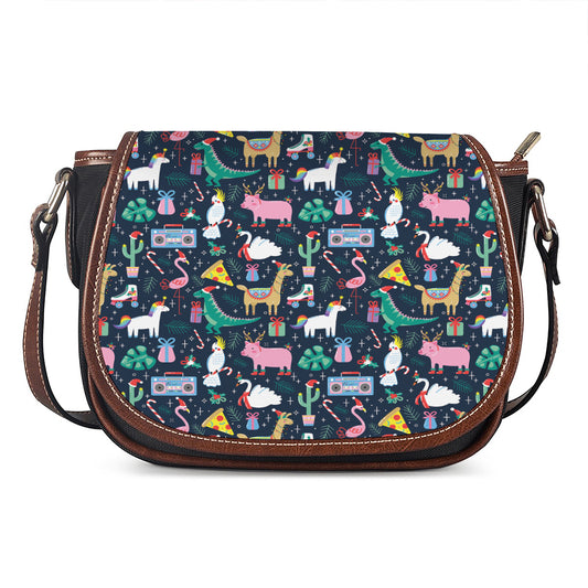 Funny Christmas Animals Pattern Print Saddle Bag